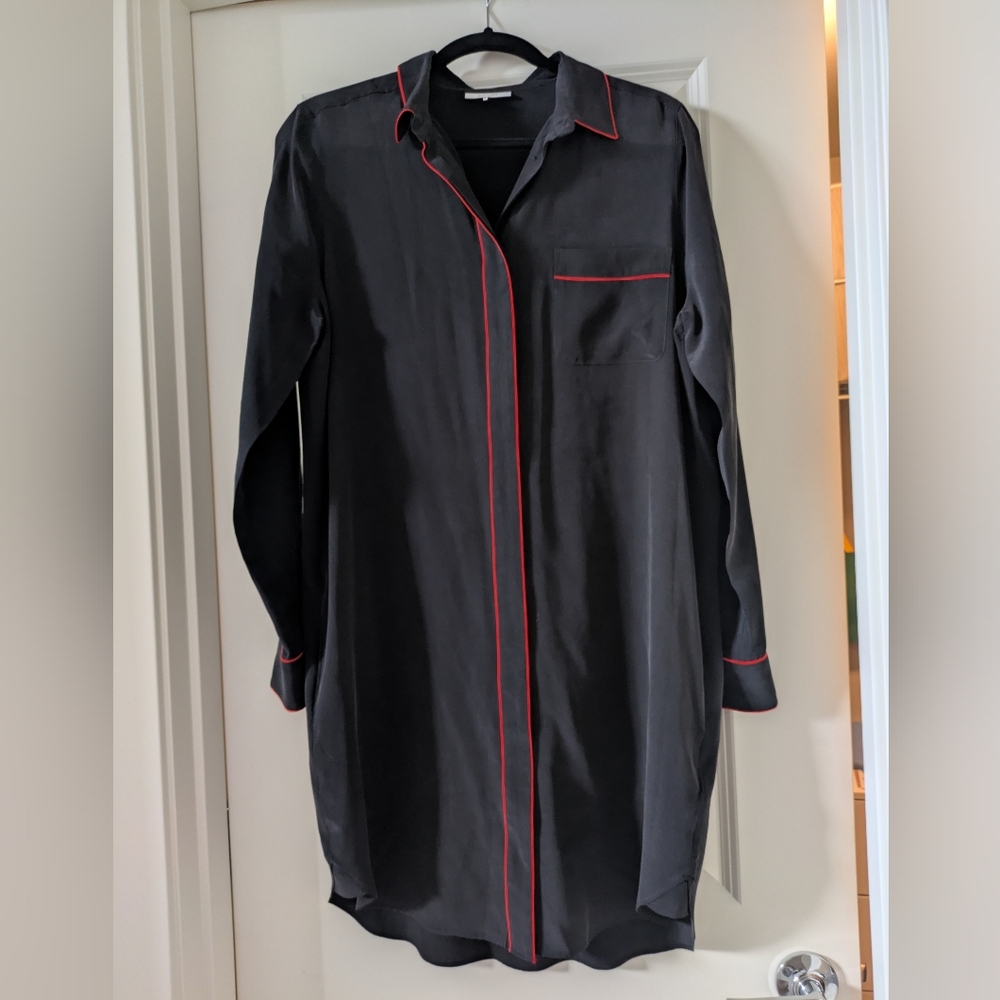 Ganni Black Shirt Dress with Red Accents